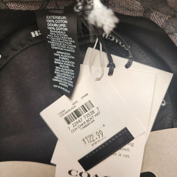 NWT Coach CS586 Checkerboard Print Bucket Hat Black White Cream XS/S - Picture 4 of 4